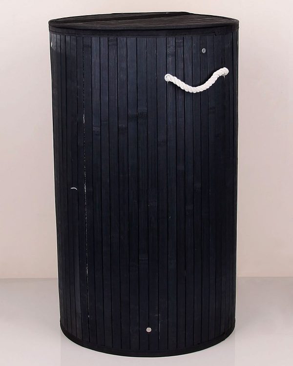 Bambu Yuvarlak Siyah Katlanır Çamaşır Sepeti
