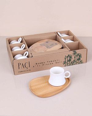 Damla Bambulu Porselen Altılı Kahve Fincanı